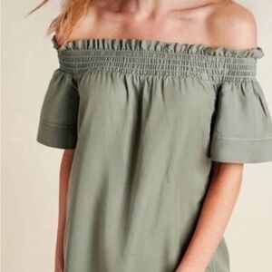 Vineyard Vines ‘Madisen’ Off The Shoulder Garment Dyed Olive Green Mini Dress M
